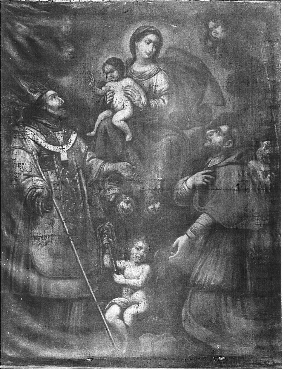 Madonna con Bambino con Sant'Ambrogio e San Carlo (dipinto, opera isolata) - ambito lombardo (sec. XVII)