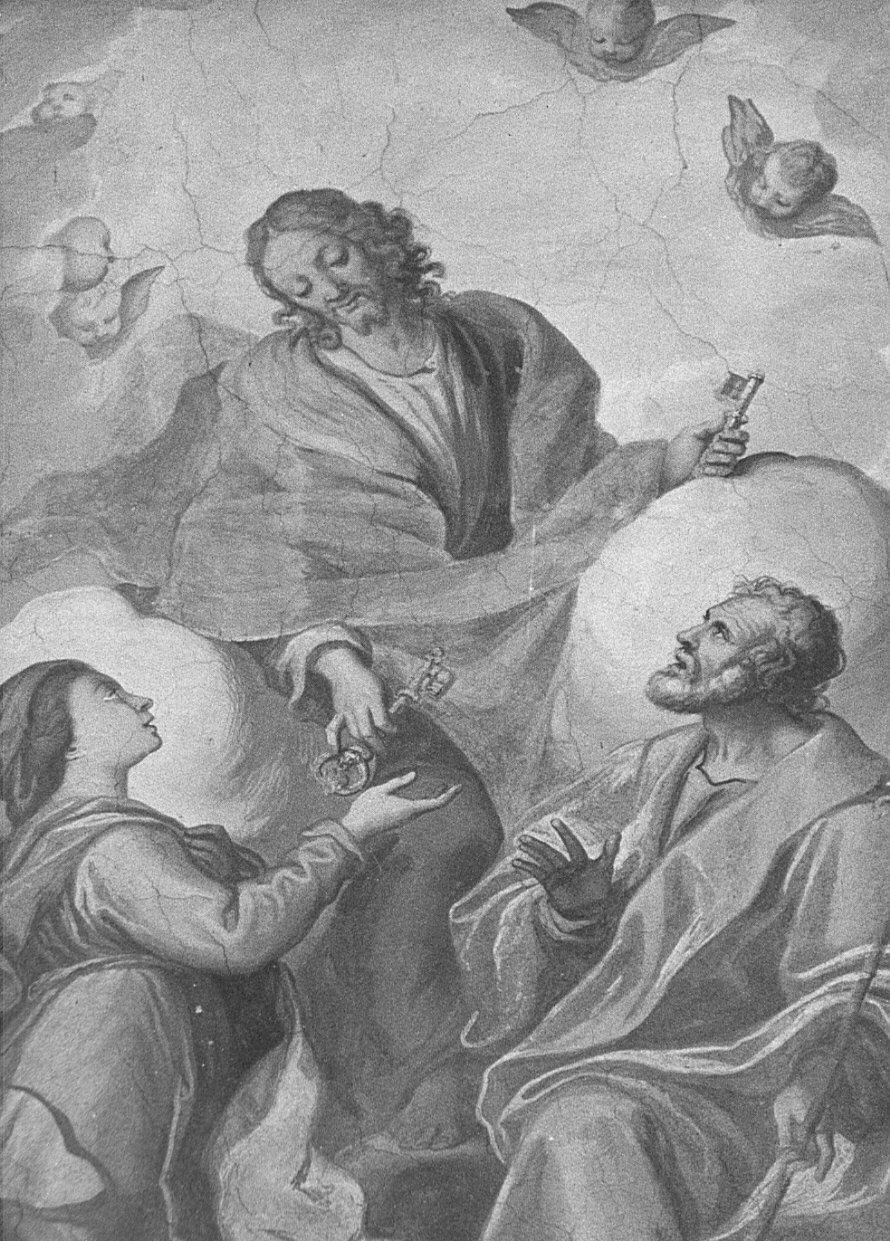 Cristo consegna una chiave alla Vergine (dipinto, opera isolata) di Santagostino Agostino (seconda metà sec. XVII)