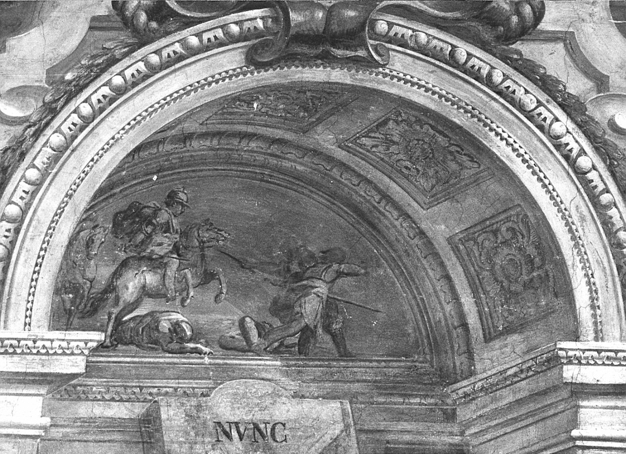 scena della vita di un santo guerriero (?) (dipinto, opera isolata) di Abbiati Filippo, Bianchi Federico (sec. XVII)