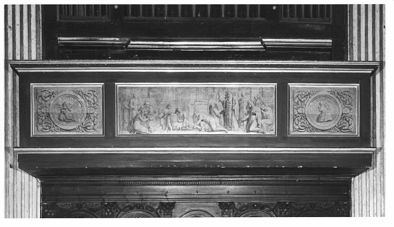 compianto per un defunto/ San Giovanni Battista/ San Carlo Borromeo (dipinto, opera isolata) - ambito lombardo (sec. XX)