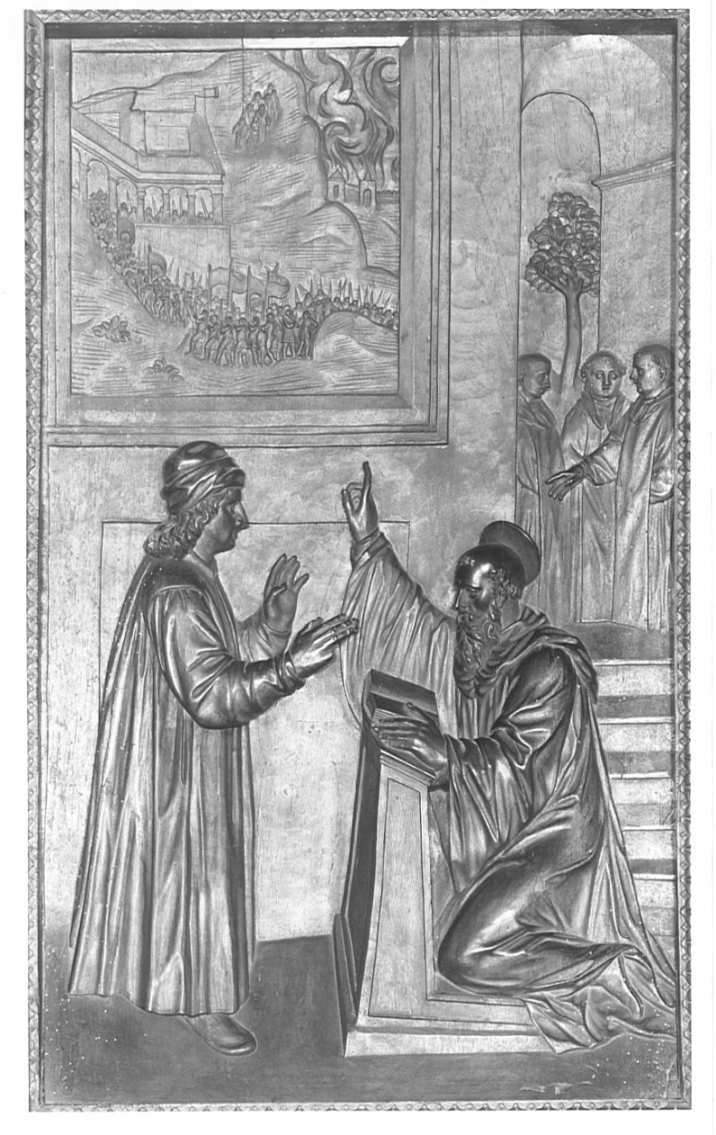 triste profezia su Montecassino (rilievo, elemento d'insieme) di Santagostino Ambrogio, Passeri Bernardino (sec. XVI)