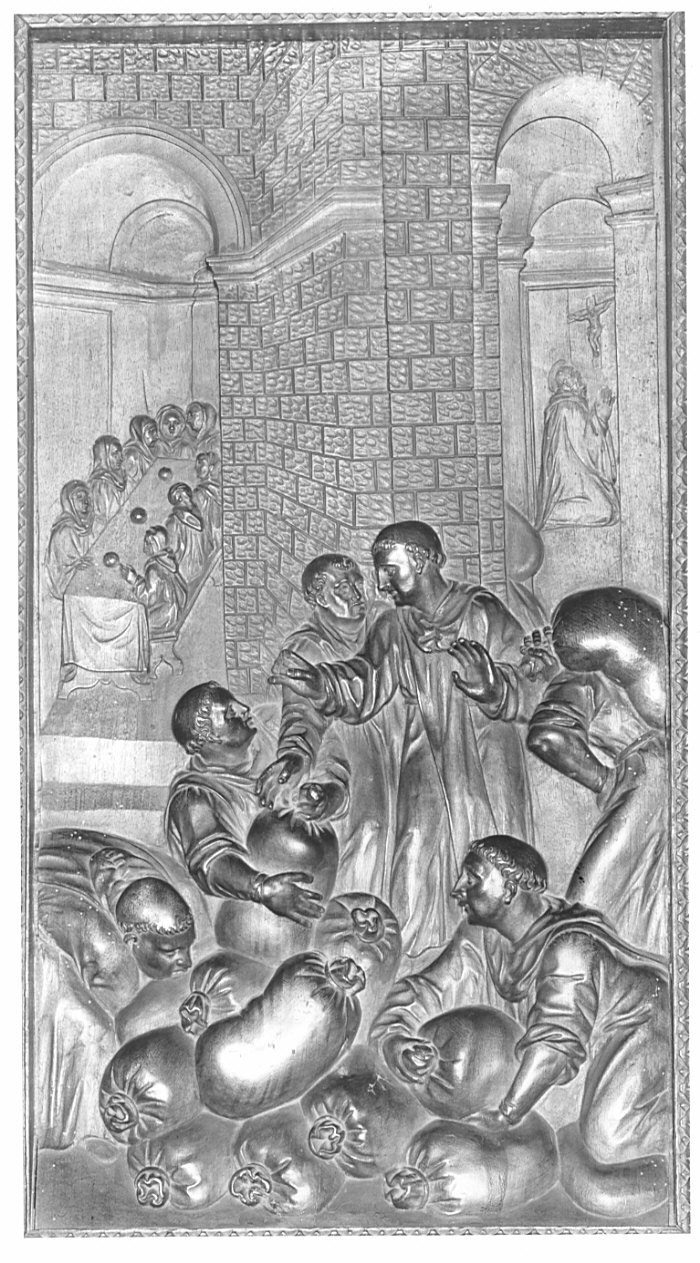 San Benedetto e il frumento trovato in tempo di carestia (rilievo, elemento d'insieme) di Santagostino Ambrogio, Passeri Bernardino (sec. XVI)