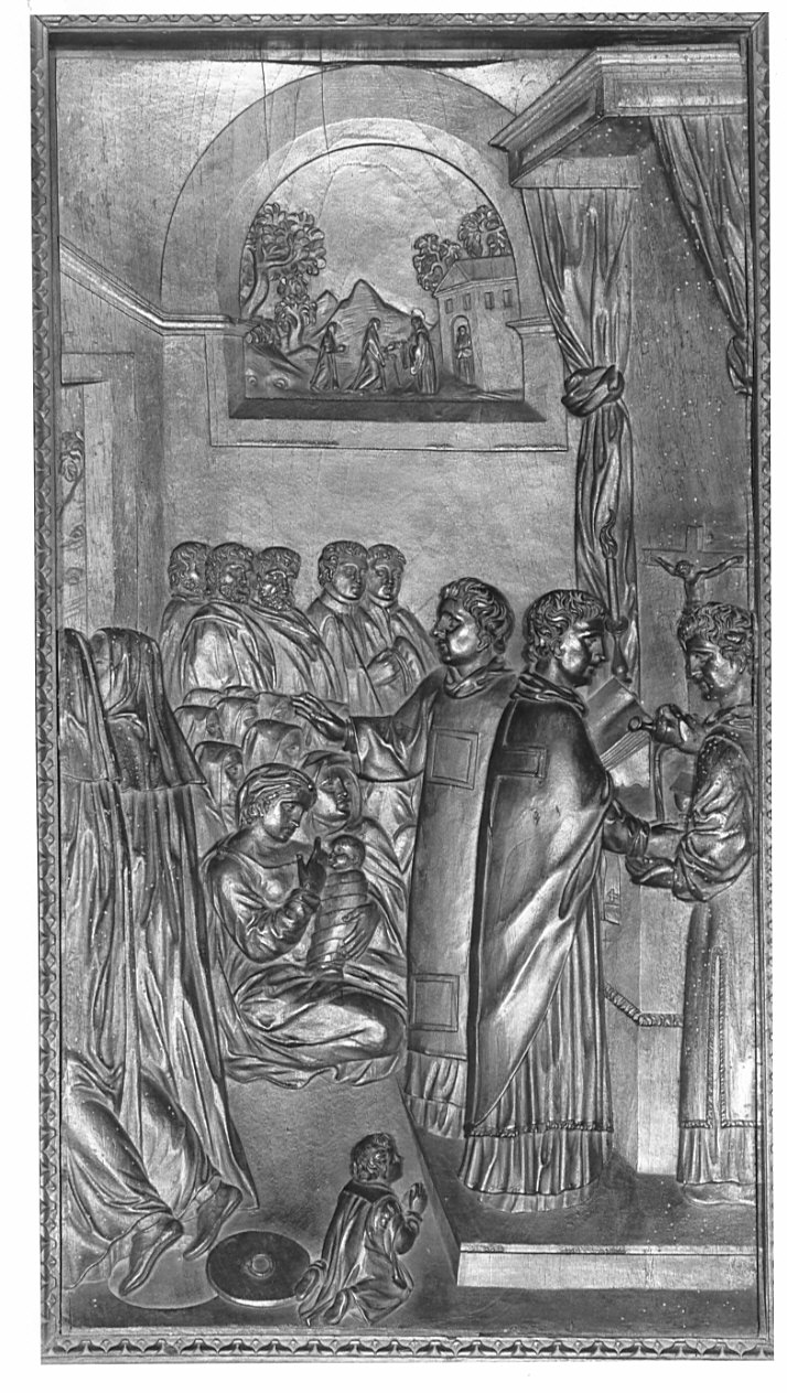 San Benedetto e le monache scomunicate (rilievo, elemento d'insieme) di Santagostino Ambrogio, Passeri Bernardino (sec. XVI)
