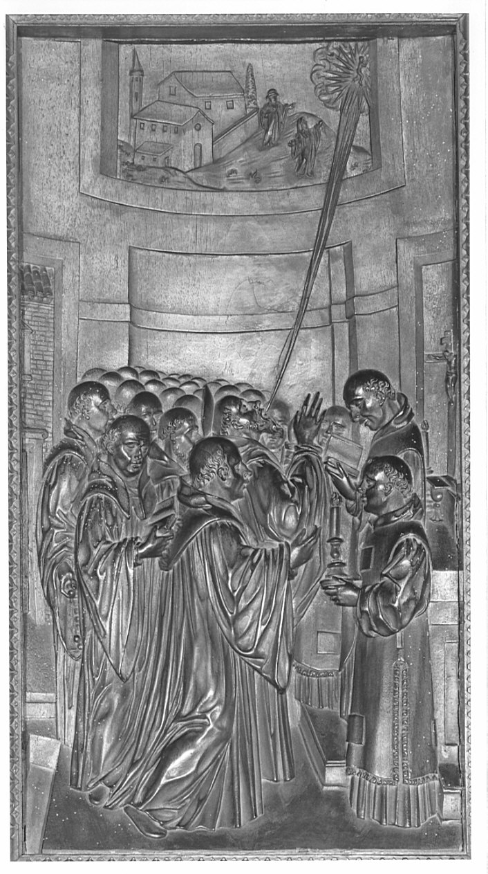 morte di San Benedetto (rilievo, elemento d'insieme) di Santagostino Ambrogio, Passeri Bernardino (sec. XVI)