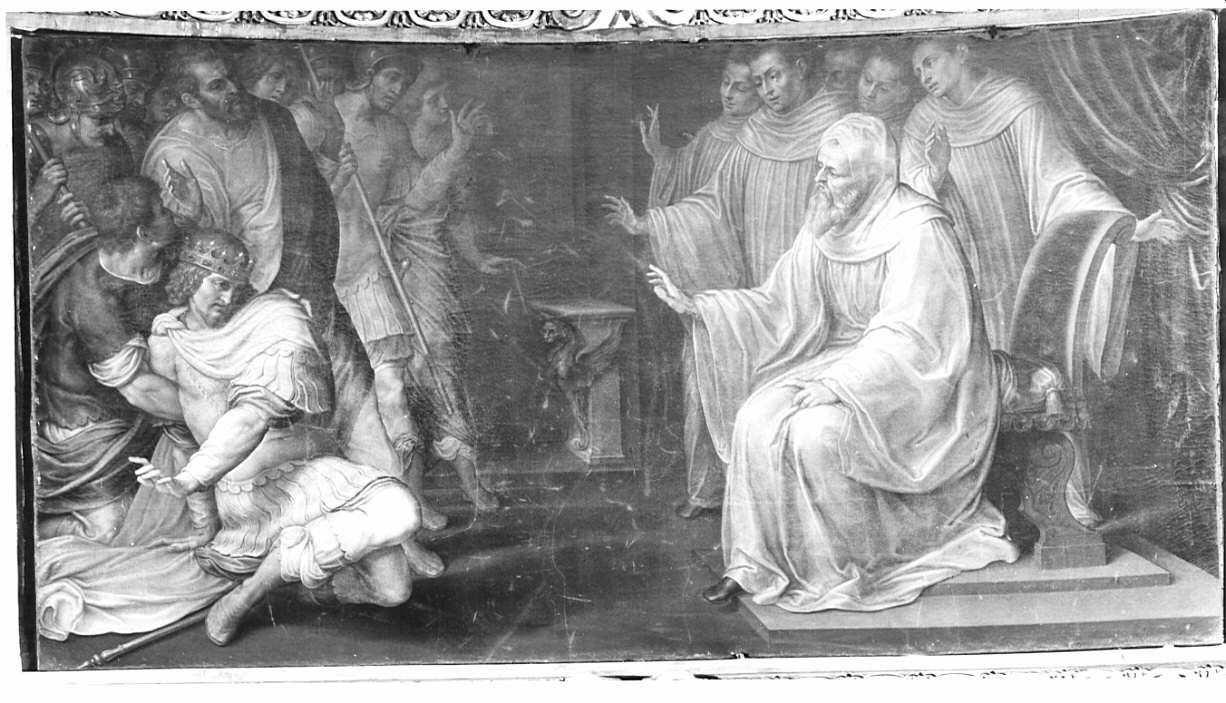 San Benedetto respinge lo scudiero Riggo vestito da Totila (dipinto) di Figino Giovanni Ambrogio (inizio sec. XVII)