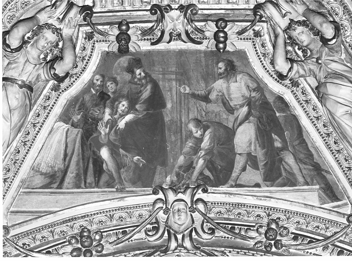 San Francesco d'Assisi rinuncia ai beni del padre (dipinto) di Discepoli Giovan Battista detto Zoppo di Lugano (sec. XVII)