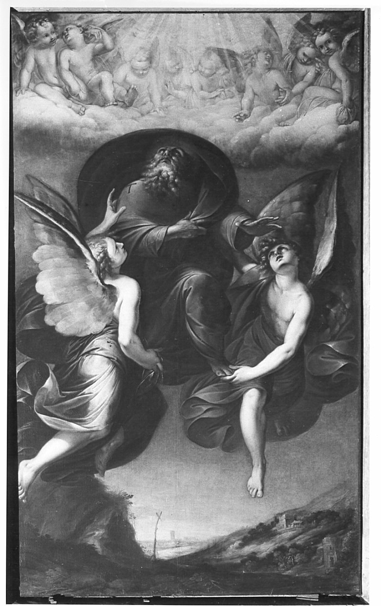 Sant'Antonio Abate condotto al cielo da due angeli (dipinto) di Crespi Daniele (sec. XVII)