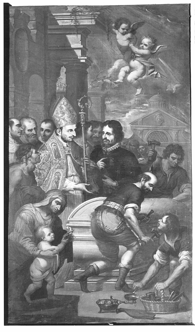 visita e ricognizione dei corpi santi fatta da San Carlo Borromeo (pala) - ambito italiano (sec. XVII)