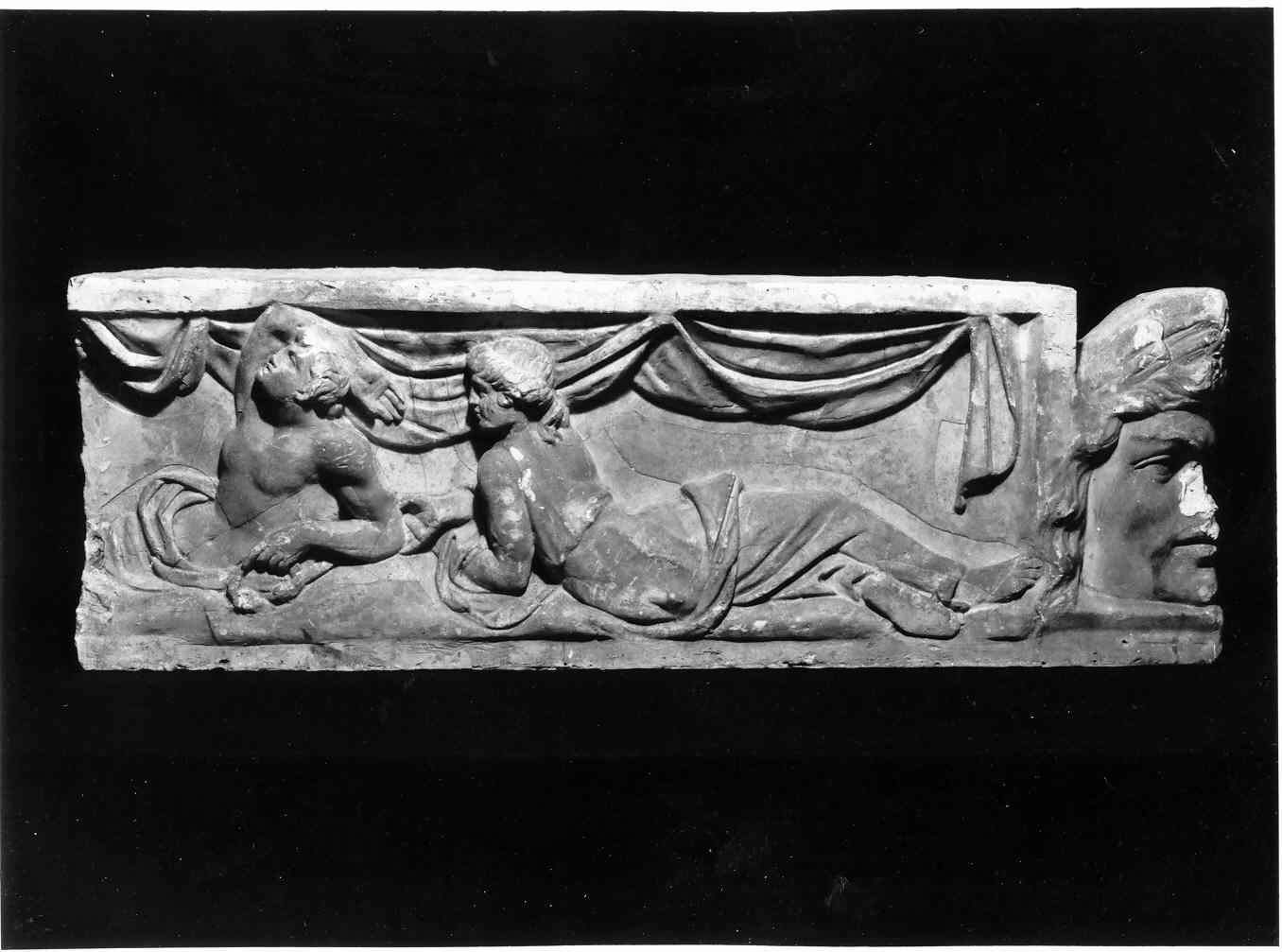 scena di banchetto (cornice, frammento) - ambito romano (sec. XIX)