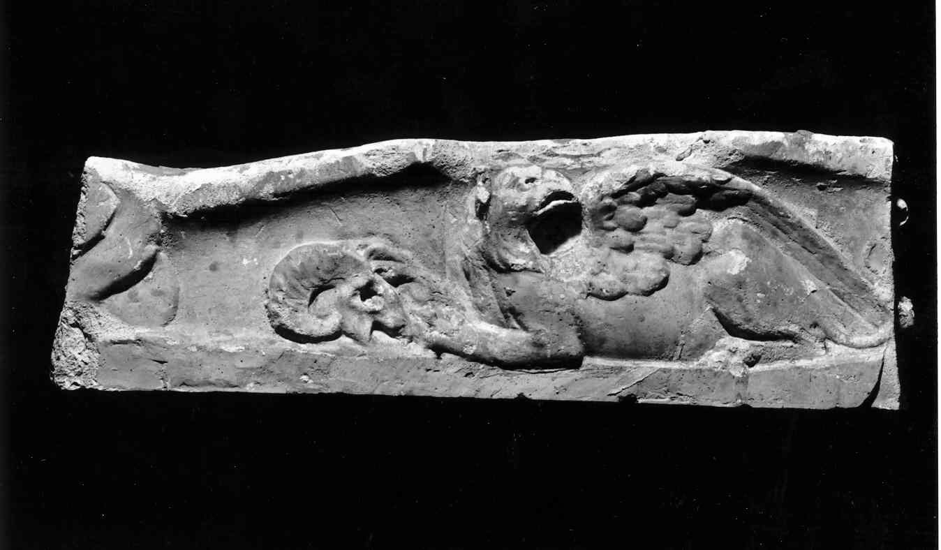 grifone/ testa di ariete (cornice, frammento) - ambito romano (sec. XIX)