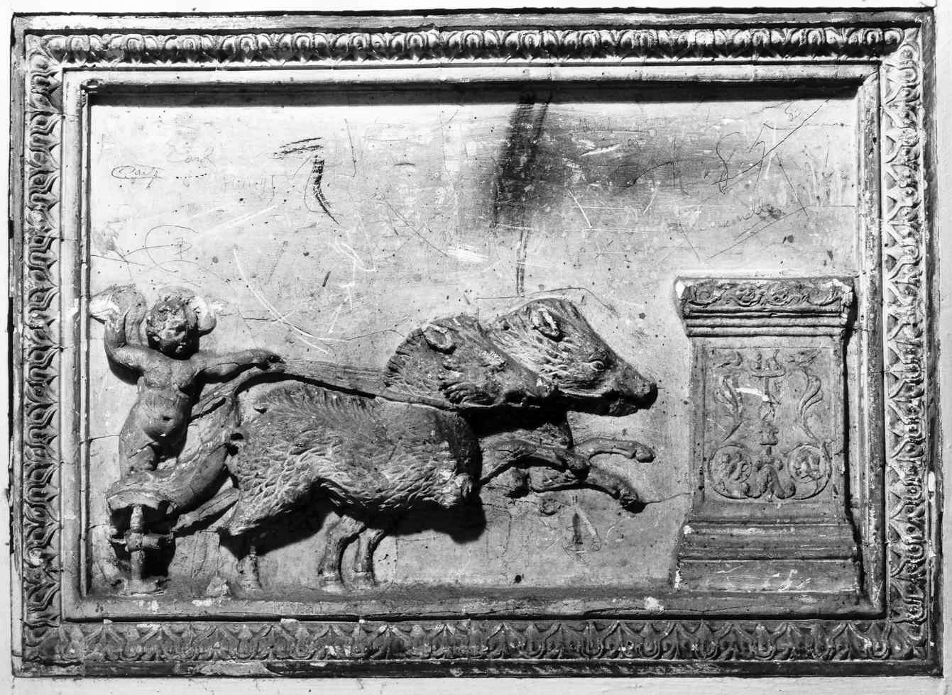 Erote su biga trainata da cinghiali (formella, opera isolata) - ambito romano (sec. XIX)