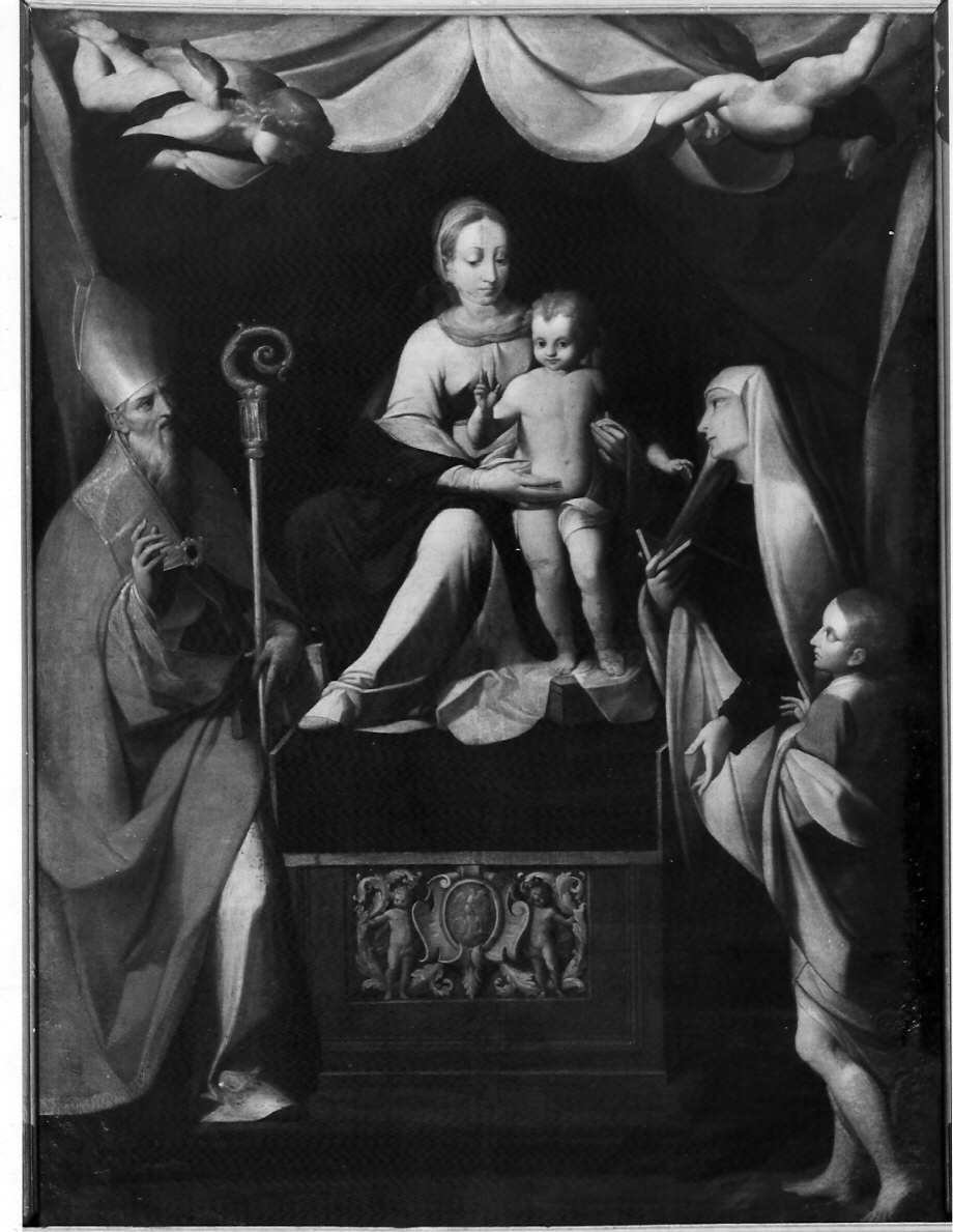 Madonna con Bambino e i santi Gottardo e Monica, Madonna con Bambino e Santi (dipinto, opera isolata) di Procaccini Camillo (attribuito) (sec. XVII)