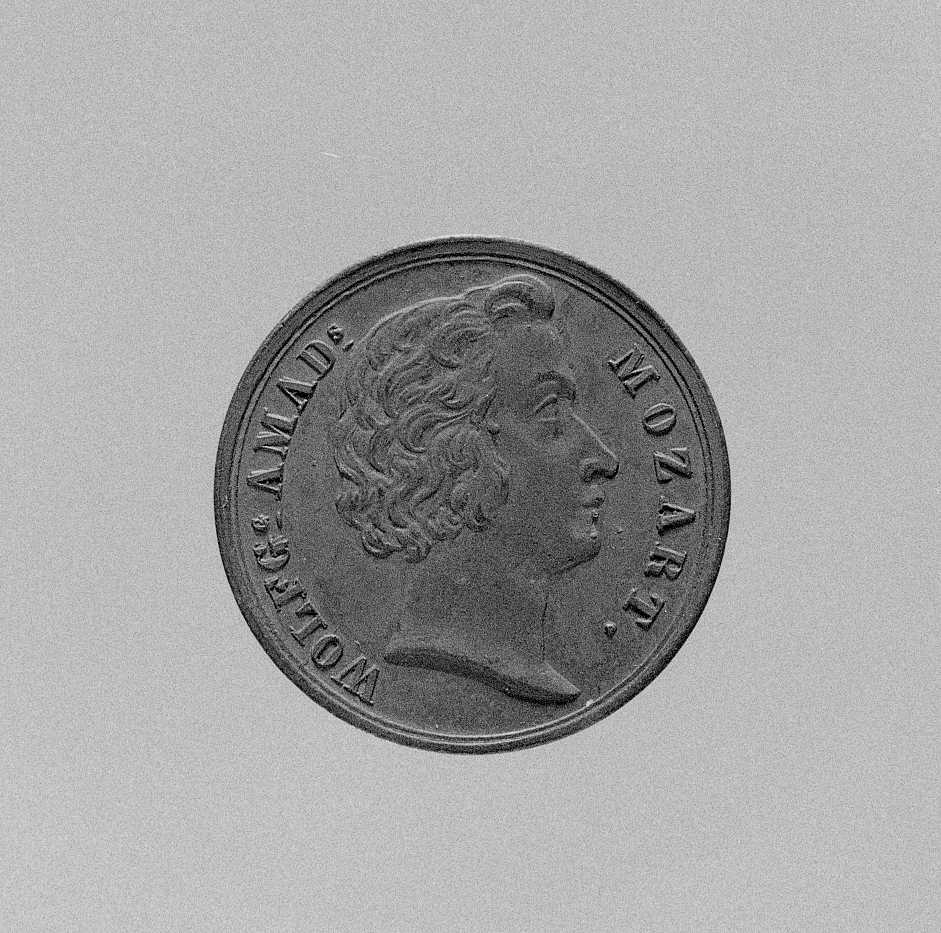 Ritratto di Beethoven Ludwig van e Mozart Wolfgang Amadeus, ritratto dei compositori Beethoven e Mozart (medaglia di presenza, serie) - produzione tedesca o austriaca (seconda metà sec. XIX)