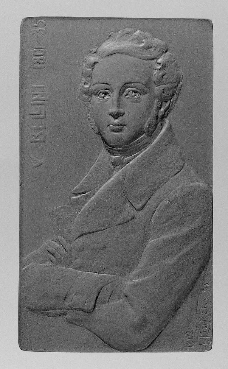 Ritratto di Bellini Vincenzo, ritratto del compositore Bellini Vincenzo (placchetta) di Kounitzky Franz (sec. XX)