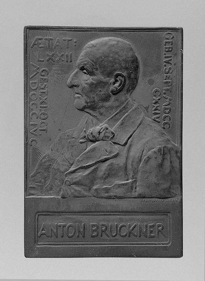 Ritratto di Bruckner Anton, ritratto del compositore Bruckner Anton (placchetta) di Tautenhayn Johann Josef junior (sec. XIX)