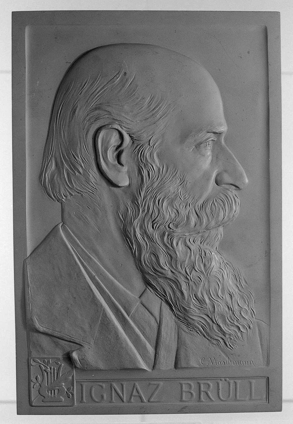 Ritratto di Brull Ignaz, ritratto del compositore Brull Ignaz (placchetta) di Waschmann Karl (sec. XX)