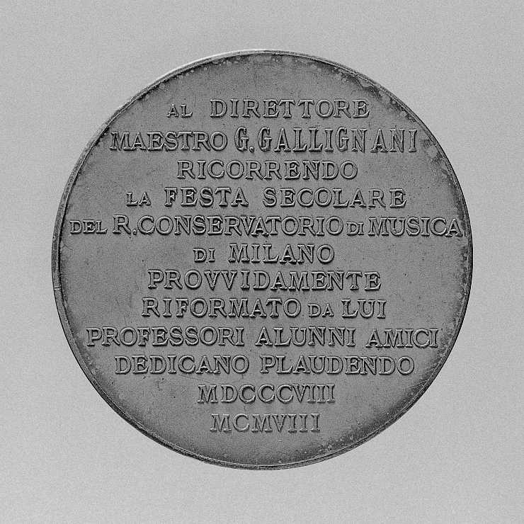 Ritratto di Gallignani Giuseppe, ritratto del compositore Gallignani Giuseppe (medaglia) di Donzelli (sec. XX)