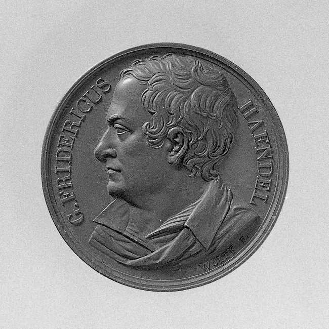 Series Numismatica Universalis Virorum Illustrium: ritratto di Handel Georg Friedrich, ritratto del compositore Handel Georg Friedrich (medaglia, serie) di Wolf B (sec. XIX)