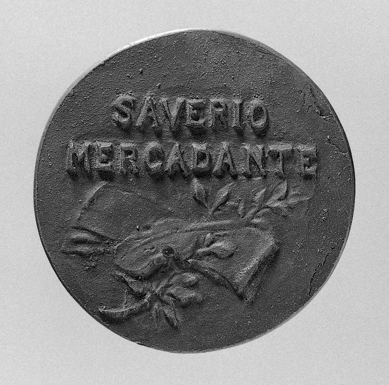 Ritratto di Mercadante Francesco Saverio, ritratto del compositore Mercadante Francesco Saverio (medaglia, serie) di Bravi Romeo (inizio sec. XX)