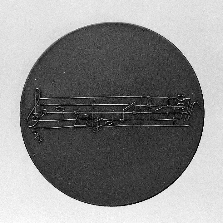 Ritratto di Strauss Johann, ritratto del compositore Strauss Johann/ pentagramma (medaglia) - produzione Stabilimento Lauer (Germania) (sec. XIX)