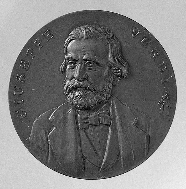 Ritratto di Verdi Giuseppe (Serie Lauer), ritratto del compositore Verdi Giuseppe (medaglia, serie) - produzione Stabilimento Lauer (Germania) (sec. XX)