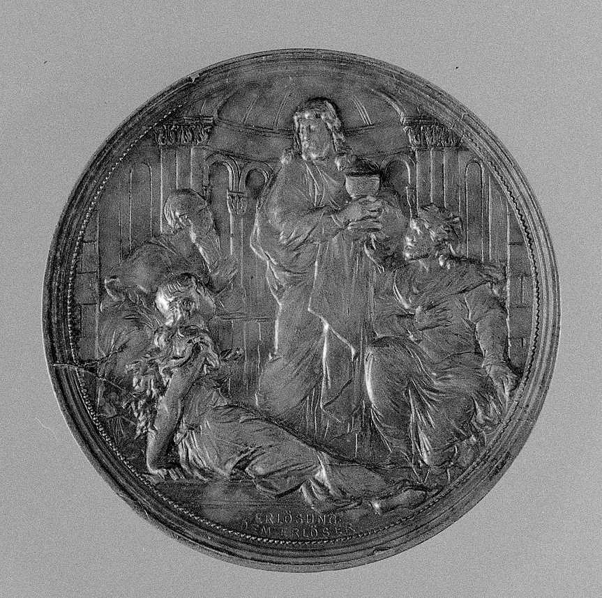 ritratto di Wagner Richard Wilhelm, ritratto del compositore Wagner richard Wilhelm/ scena del Parsifal (medaglia) di Scharff Anton (sec. XIX)