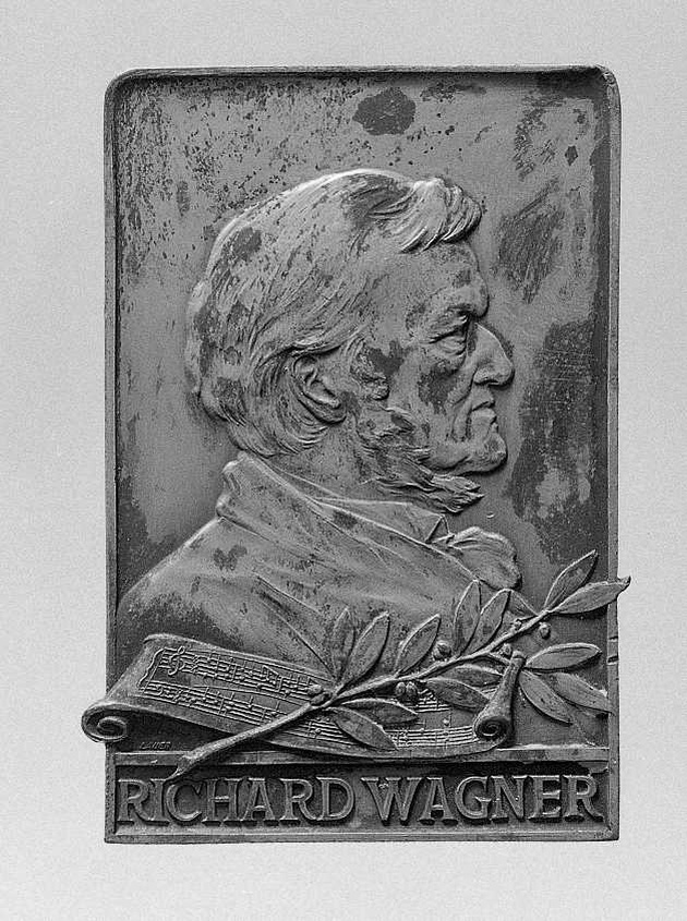 Ritratto di Wagner Richard Wilhelm, ritratto del compositore Wagner richard Wilhelm (placchetta) - produzione Stabilimento Lauer (Germania) (inizio sec. XX)