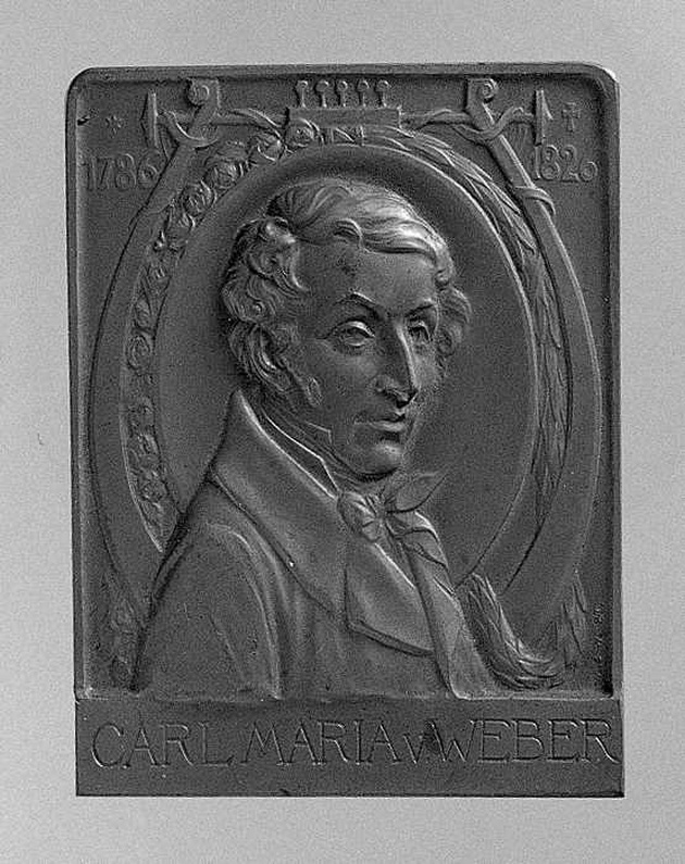 Ritratto di Weber Carl Maria von, ritratto del compositore Weber Carl Maria von (placchetta) di Mayer Wilhelm, Frantz Wilhelm (secc. XIX/ XX)