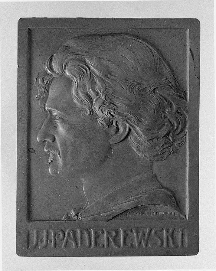 Ritratto di Paderewski Ignaz Josef, ritratto di Paderewski Ignaz Josef (placchetta) di Waschmann Karl (secc. XIX/ XX)