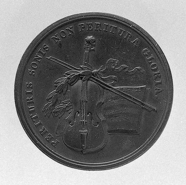 Ritratto di Paganini Nicolò, ritratto del violinista Paganini Nicolò, violino (medaglia) di Lang Joseph Nikolaus (sec. XIX)