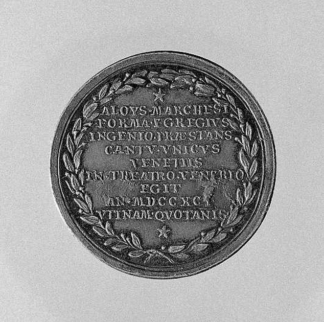 Ritratto di Marchesi Luigi, ritratto del cantante Marchesi Luigi (medaglia) di Hamerani Gioacchino (attribuito), Hamerani Giovanni (attribuito) (sec. XVIII)