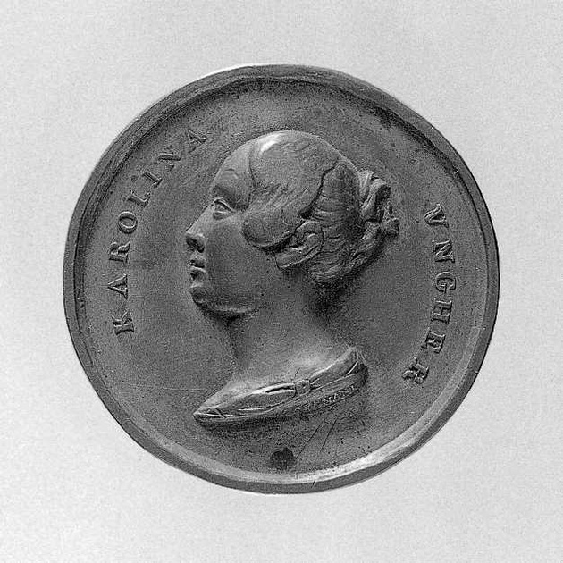 Ritratto di Ungher Karoline, ritratto della cantante Ungher Karoline (medaglia) di Segnani Nicolò (sec. XIX)