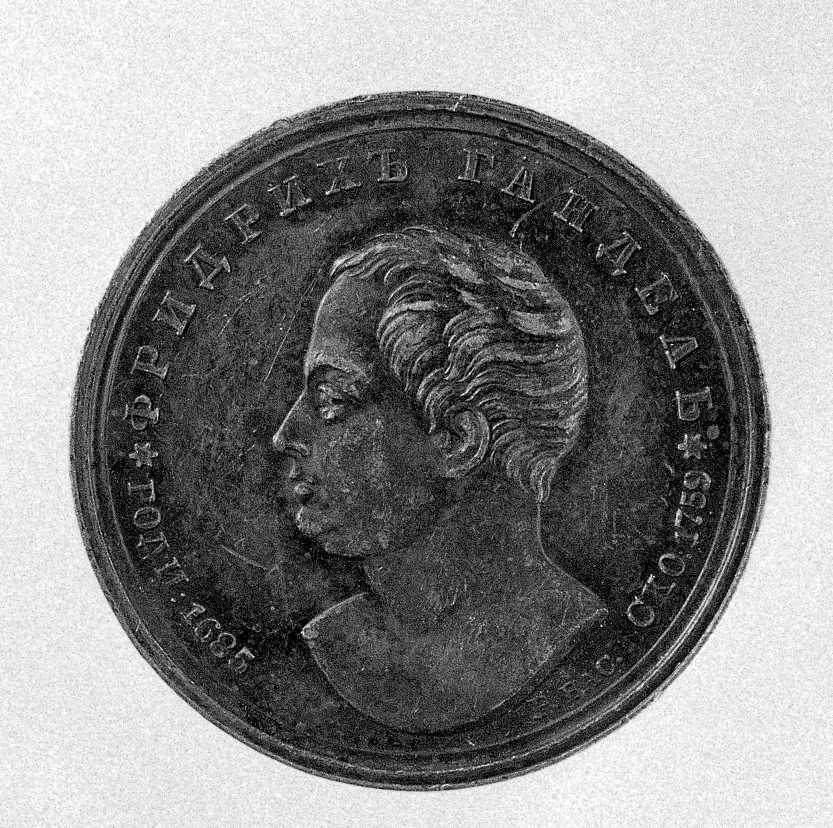 Ritratto di Handel Georg Friedrich (?), ritratto del compositore Handel Georg Friedrich (?) (medaglia) - ambito russo (sec. XIX)