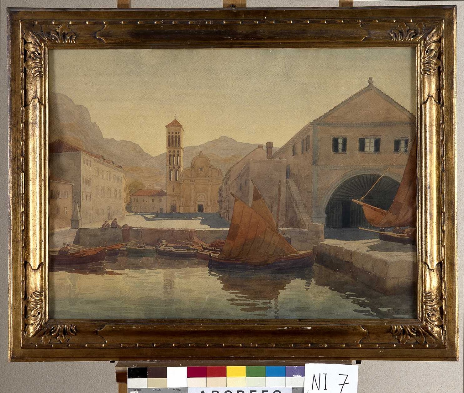 Veduta di Lesina (dipinto, opera isolata) di De Wolff Giorgio (sec. XX)