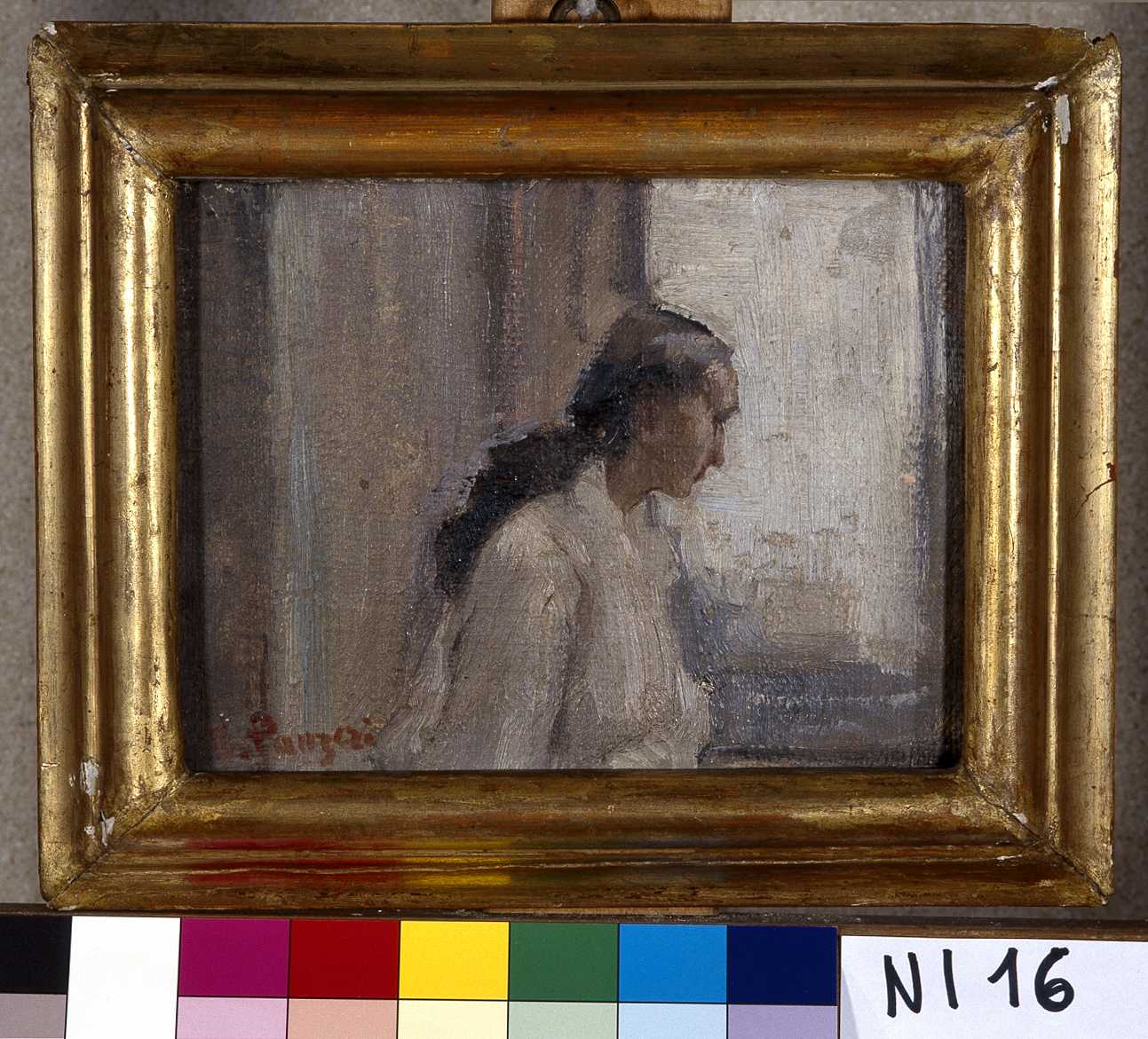 Donna alla finestra (dipinto, opera isolata) di Panzeri Eleonora (prima metà sec. XX)