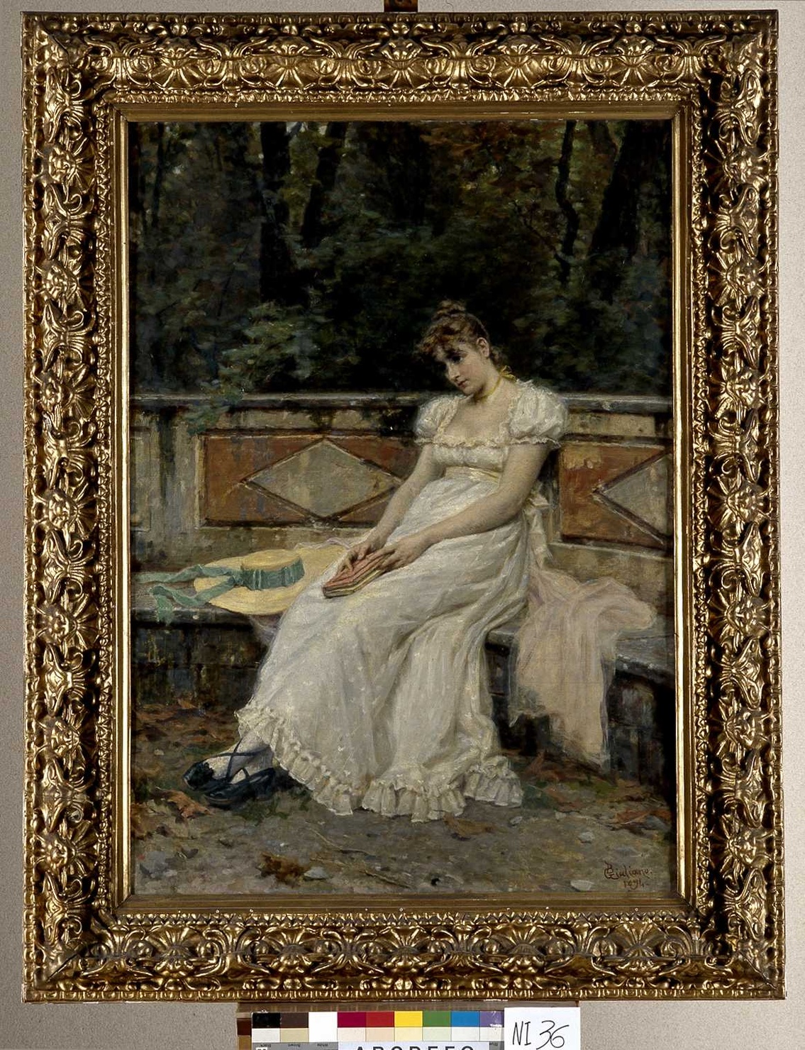 L'attesa, Fanciulla seduta in un parco (dipinto, opera isolata) di Giuliano Bartolomeo (sec. XIX)