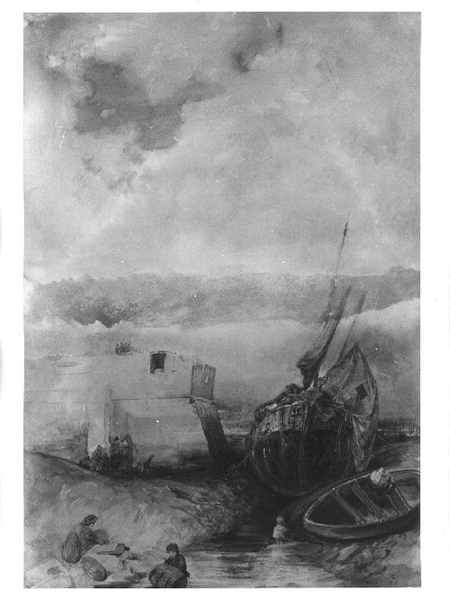 paesaggio marino con figure (dipinto, opera isolata) di Scrosati Luigi (sec. XIX)