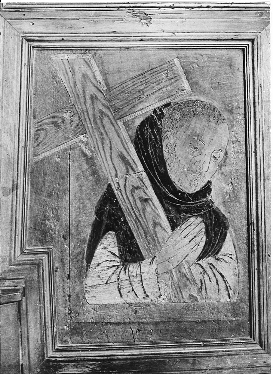 frate domenicano (pannello di stallo di coro, elemento d'insieme) di Butinone Bernardino (attribuito), Zenale Bernardino (attribuito) - bottega lombarda (secc. XV/ XVI)