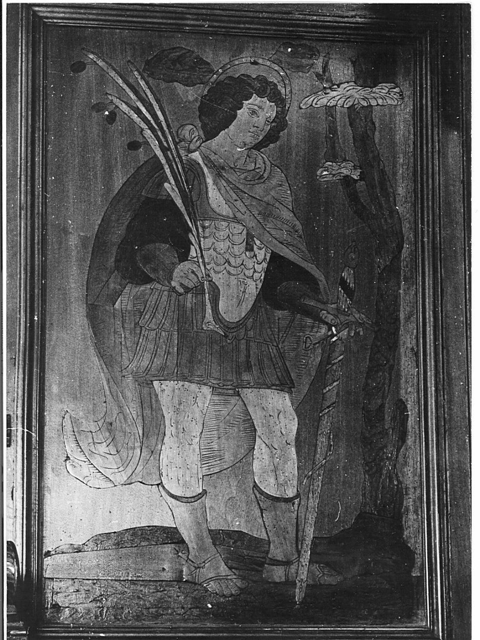Santo martire (pannello di stallo di coro, elemento d'insieme) di Butinone Bernardino (attribuito), Zenale Bernardino (attribuito) - bottega lombarda (secc. XV/ XVI)