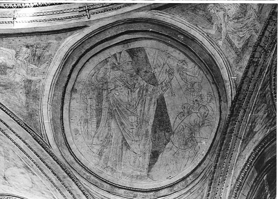 Sant'Ambrogio caccia gli ariani (dipinto, elemento d'insieme) - bottega lombarda (fine sec. XV)