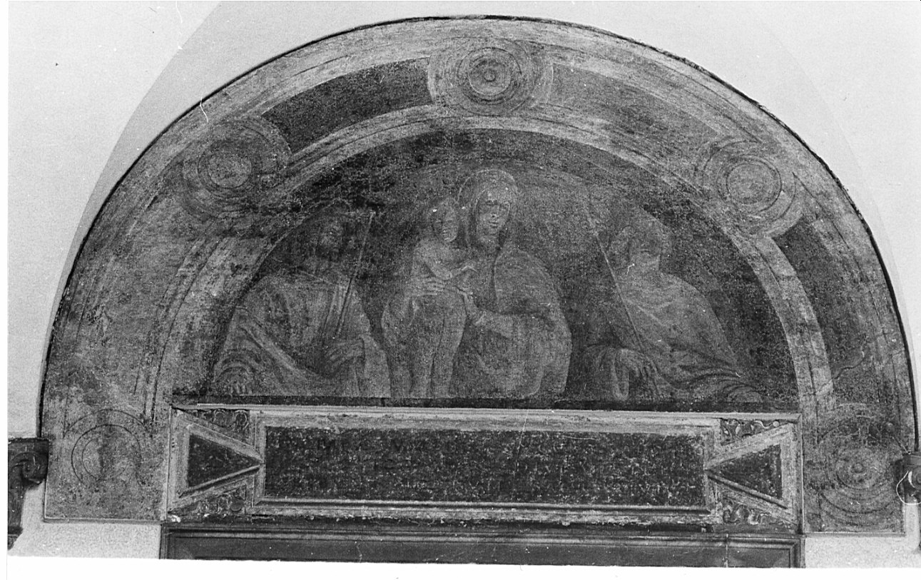 Madonna con Bambinio tra San Giacomo e San Ludovico (dipinto, opera isolata) di Suardi Bartolomeo detto Bramantino (inizio sec. XVI, sec. XVIII)