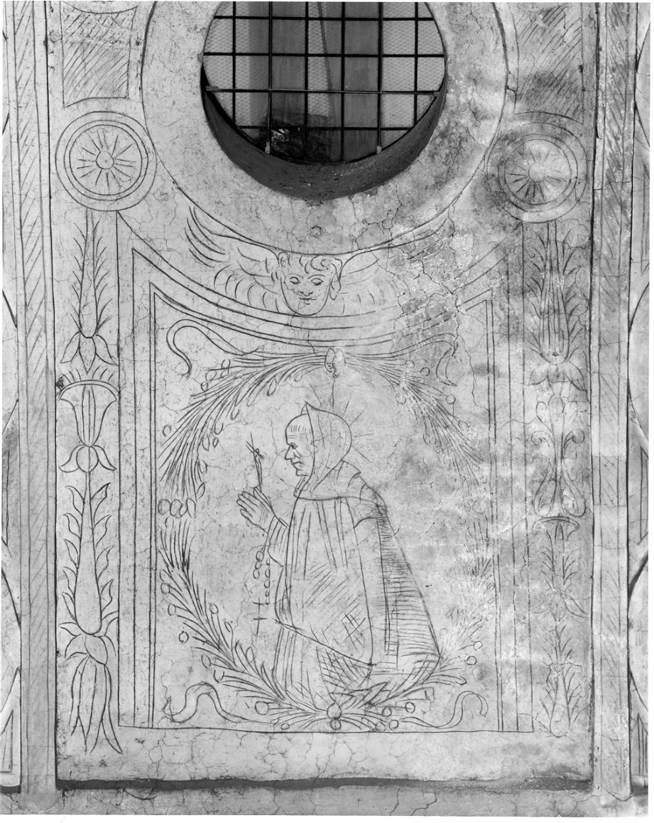 Santo domenicano (decorazione pittorica, elemento d'insieme) di Bramante Donato (scuola) (sec. XV)
