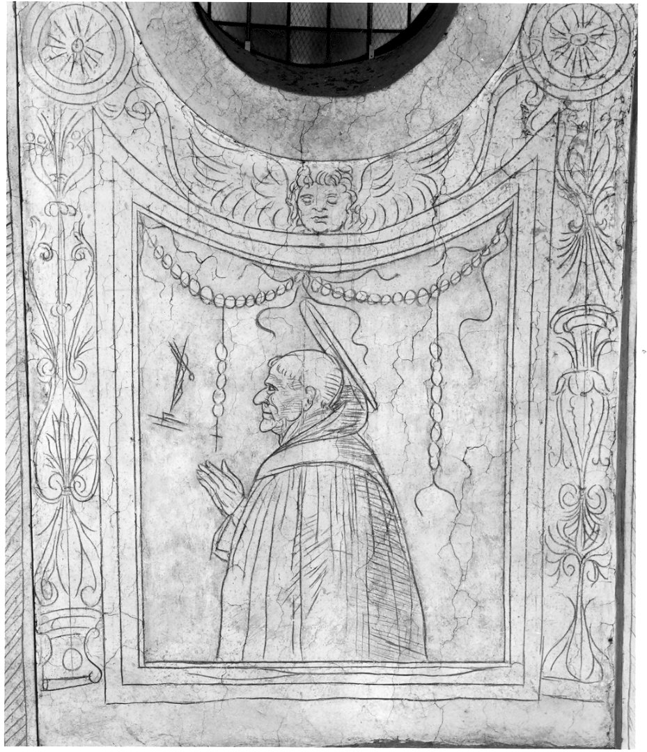Santo domenicano (decorazione pittorica, elemento d'insieme) di Bramante Donato (scuola) (sec. XV)