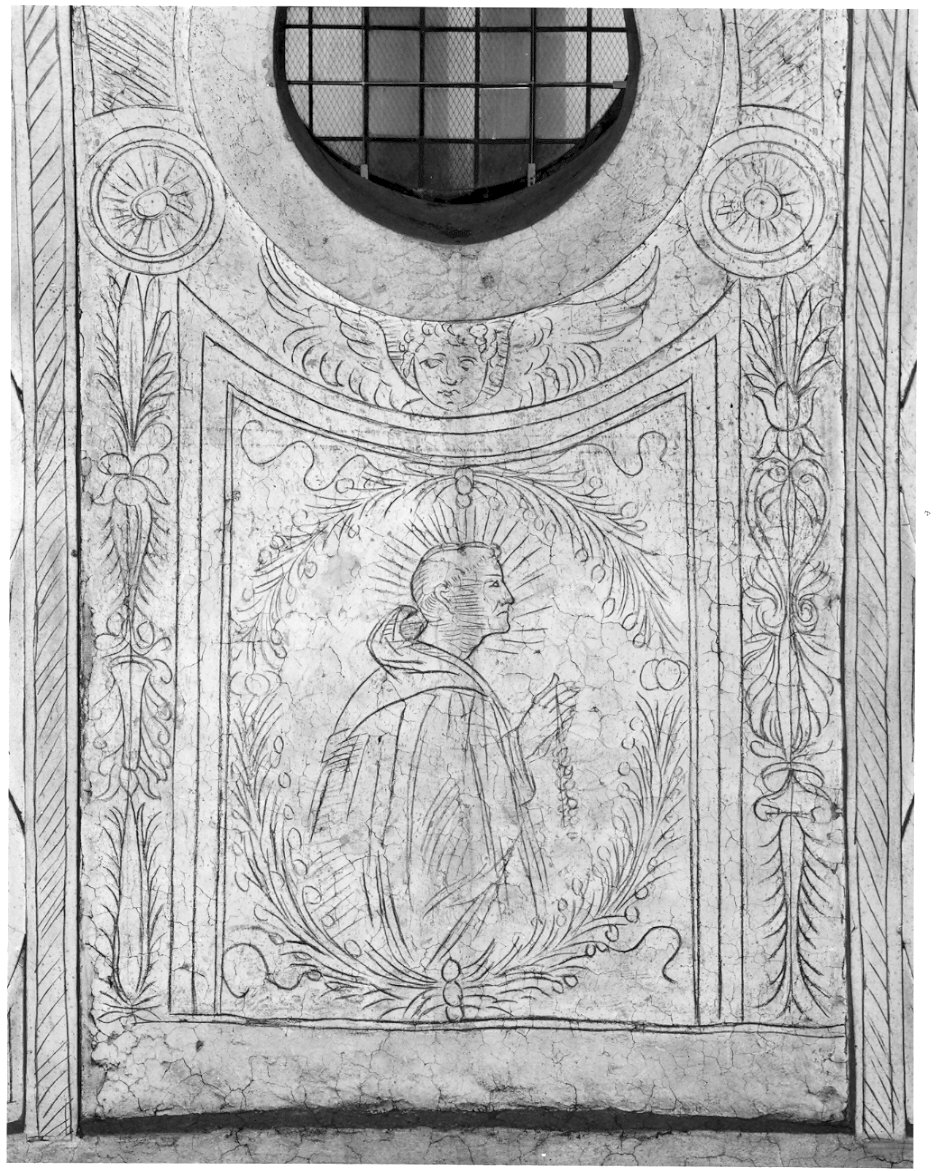 Beato domenicano (decorazione pittorica, elemento d'insieme) di Bramante Donato (scuola) (sec. XV)