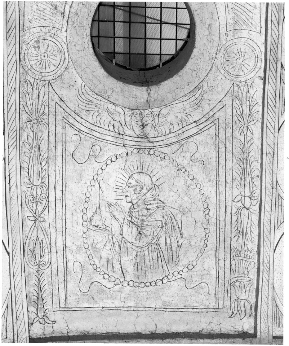 Beato domenicano (decorazione pittorica, elemento d'insieme) di Bramante Donato (scuola) (sec. XV)