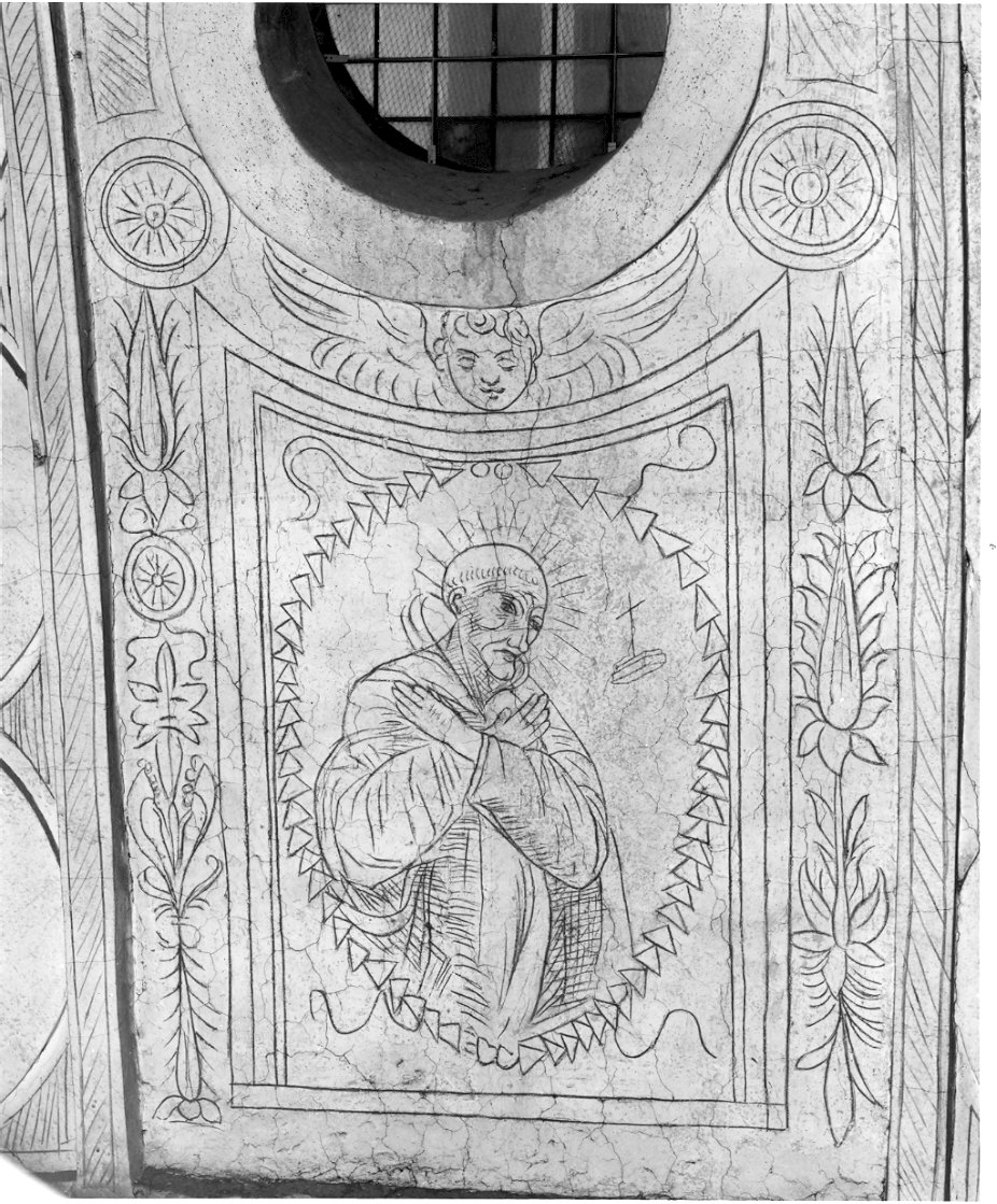 Beato domenicano (decorazione pittorica, elemento d'insieme) di Bramante Donato (scuola) (sec. XV)