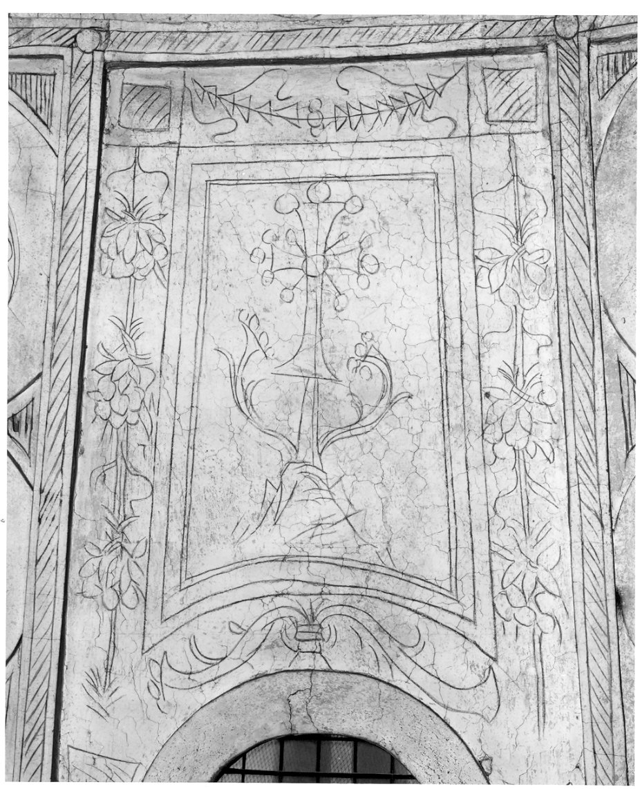 candelabra con croce gemmata (decorazione pittorica, elemento d'insieme) di Bramante Donato (scuola) (sec. XV)