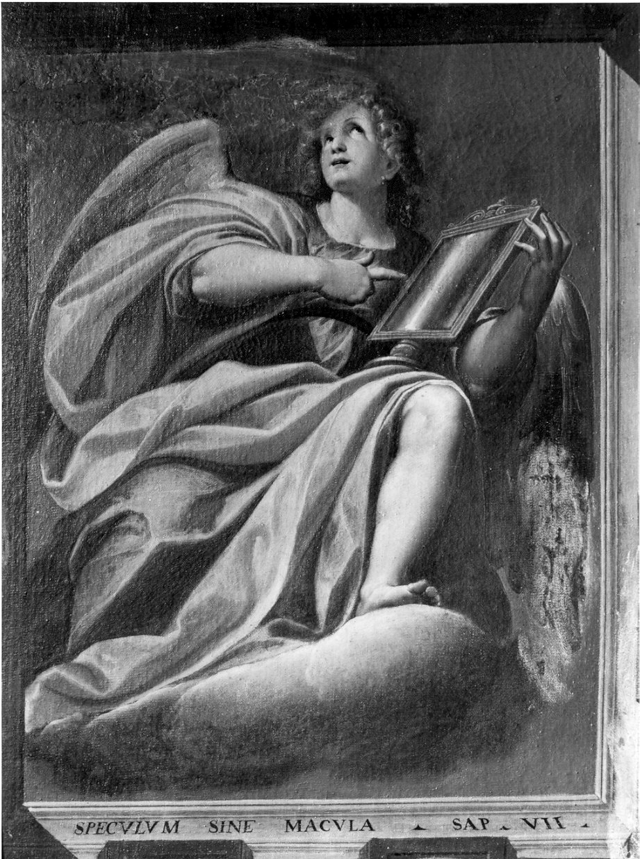 angelo con specchio (dipinto, elemento d'insieme) di Procaccini Giulio Cesare (attribuito) (inizio sec. XVII)