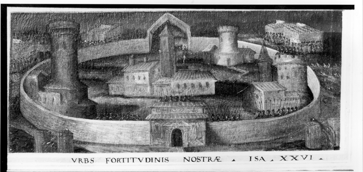 città fortificata (dipinto, elemento d'insieme) di Procaccini Giulio Cesare (attribuito) (inizio sec. XVII)