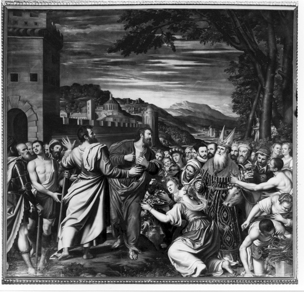 Cristo guarisce il paralitico di Cafarnao (dipinto, opera isolata) di Peterzano Simone (attribuito) (sec. XVI)